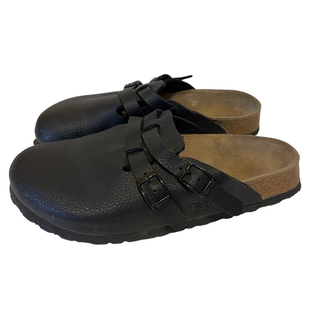 BIRKIS BIRKENSTOCK Black Leather Camden Boston Clogs Mules Sandals Shoes